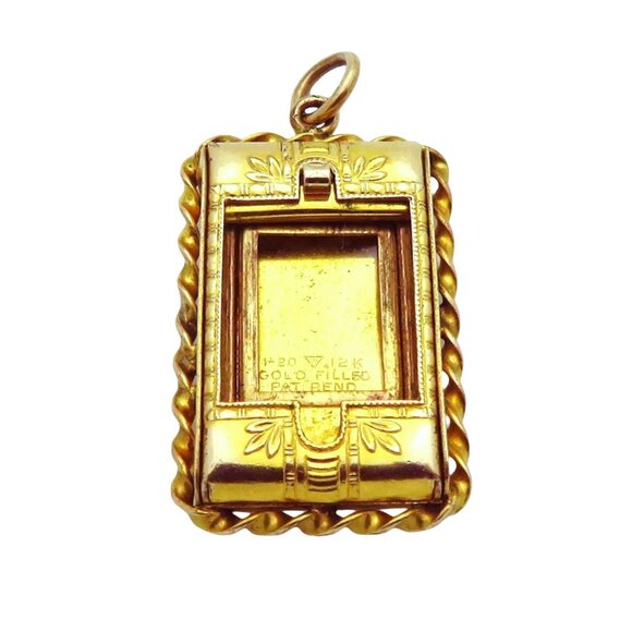 Antique Art Deco 12K Gold Filled Sliding Picture Photo Flower Locket Pendant - Picture 4 of 10